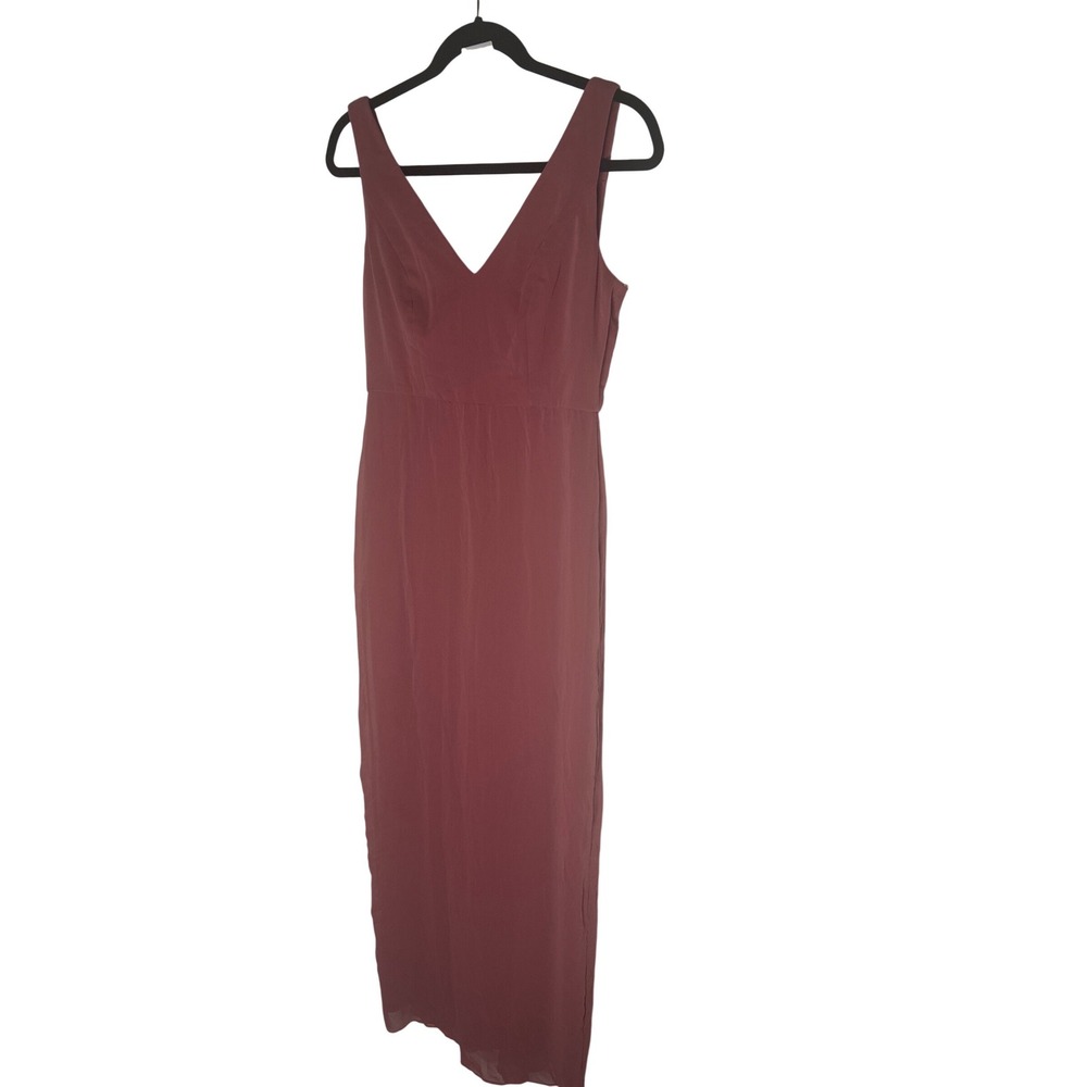 Social Bridesmaids Mauve V-Neck Sleeveless Maxi Dress Formal Gown Slit Size 4